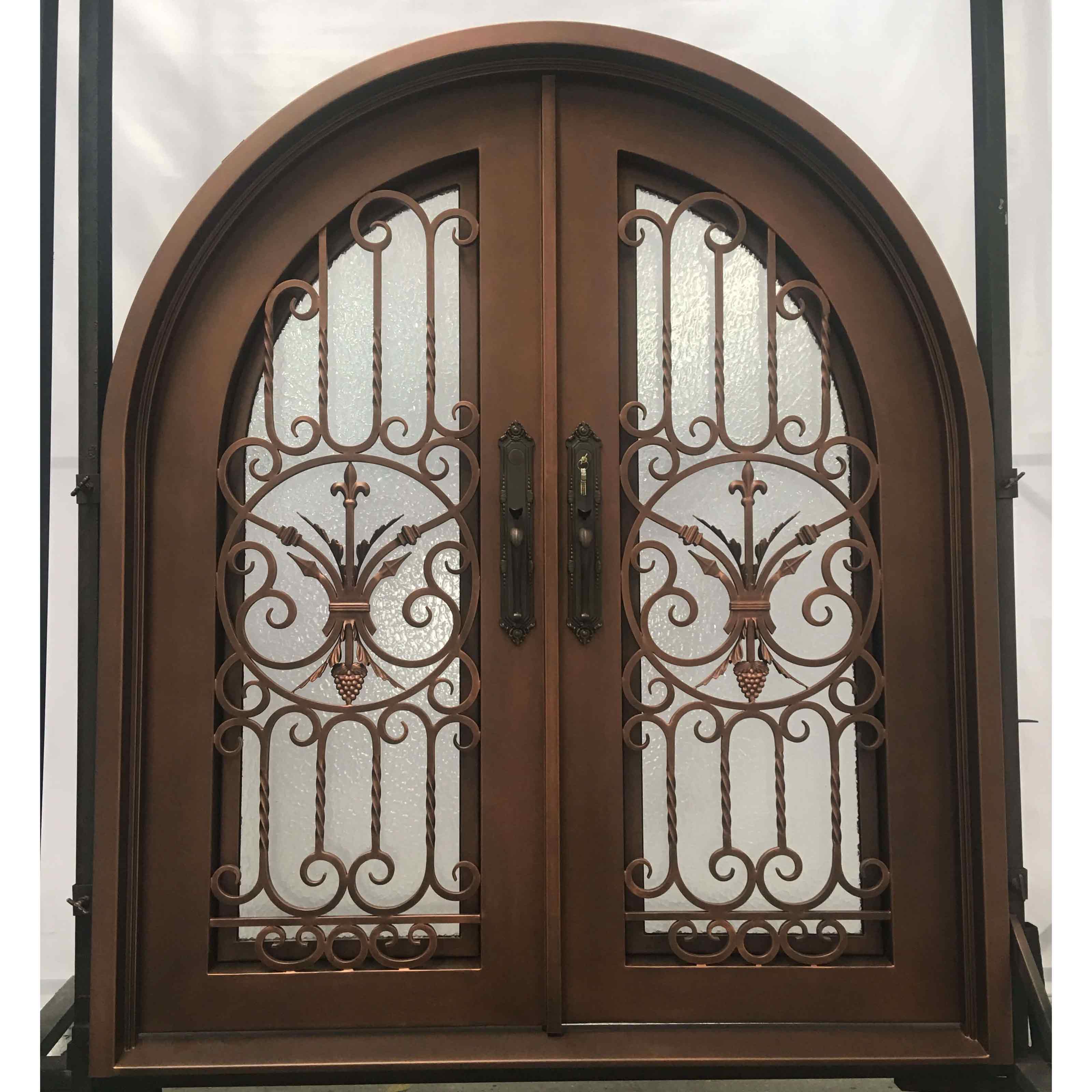 thermal break aged color wrought iron double entrance door with round frame