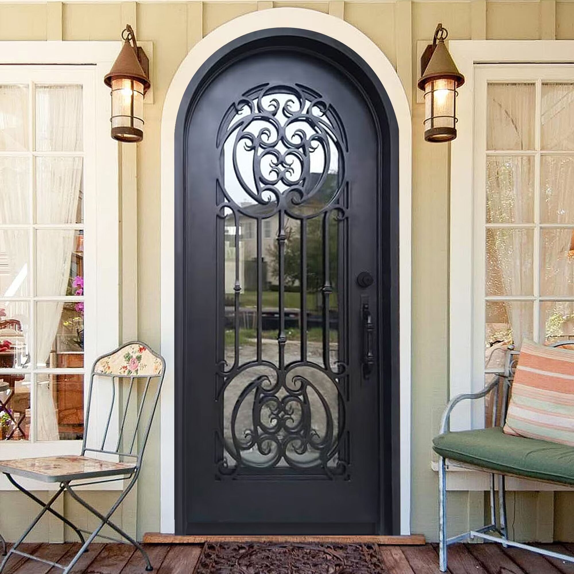 gloryirondoors thermal break iron single door with round top