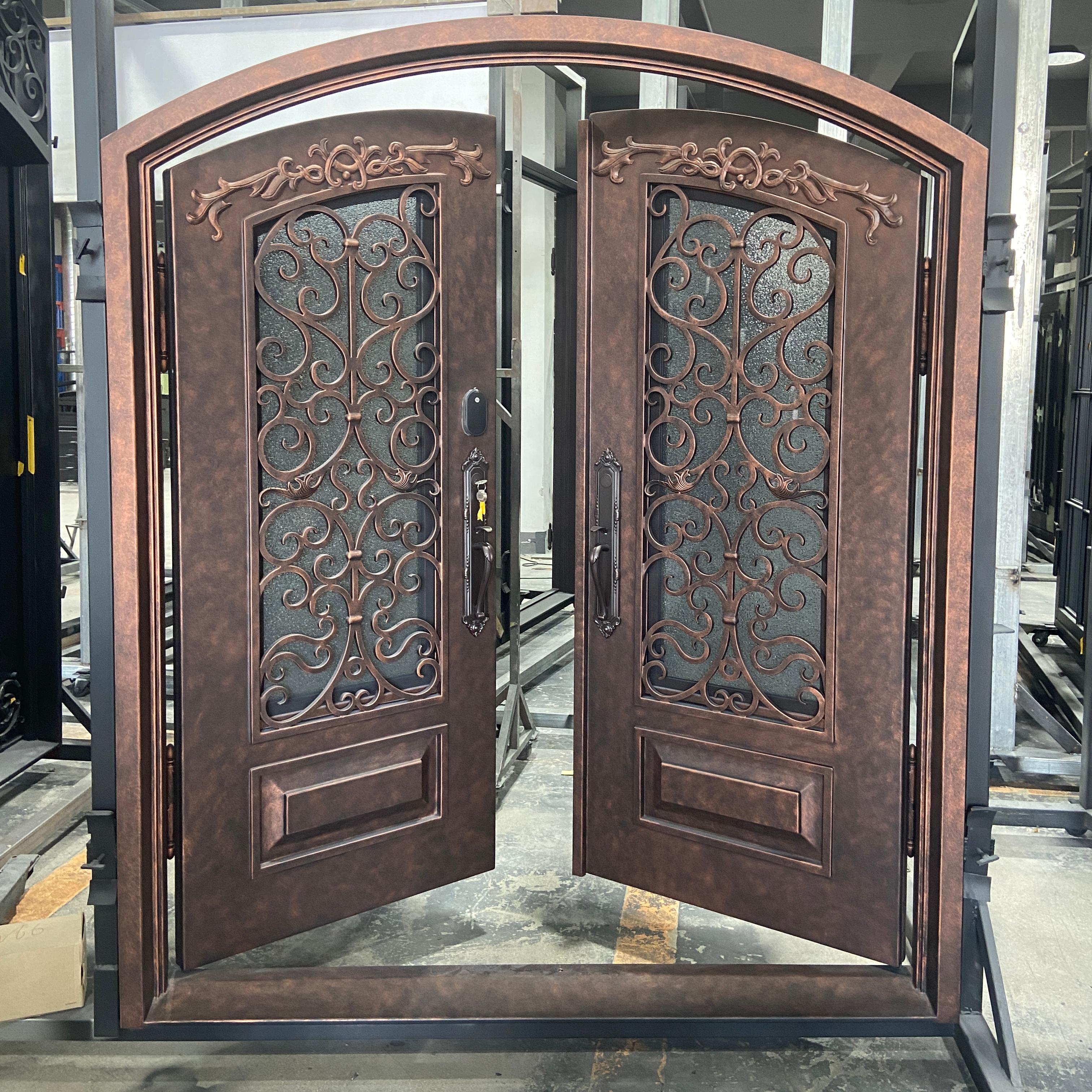 GID Thermal Break Custom Wrought Iron Front Double Door Arch Top TED427