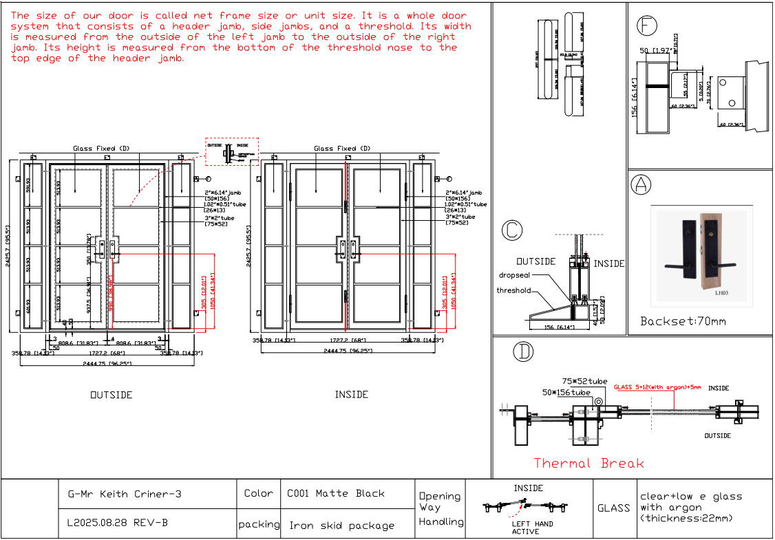 Deposit Custom Link for FH Construction GID Iron Doors and Windows-(5 Sets)