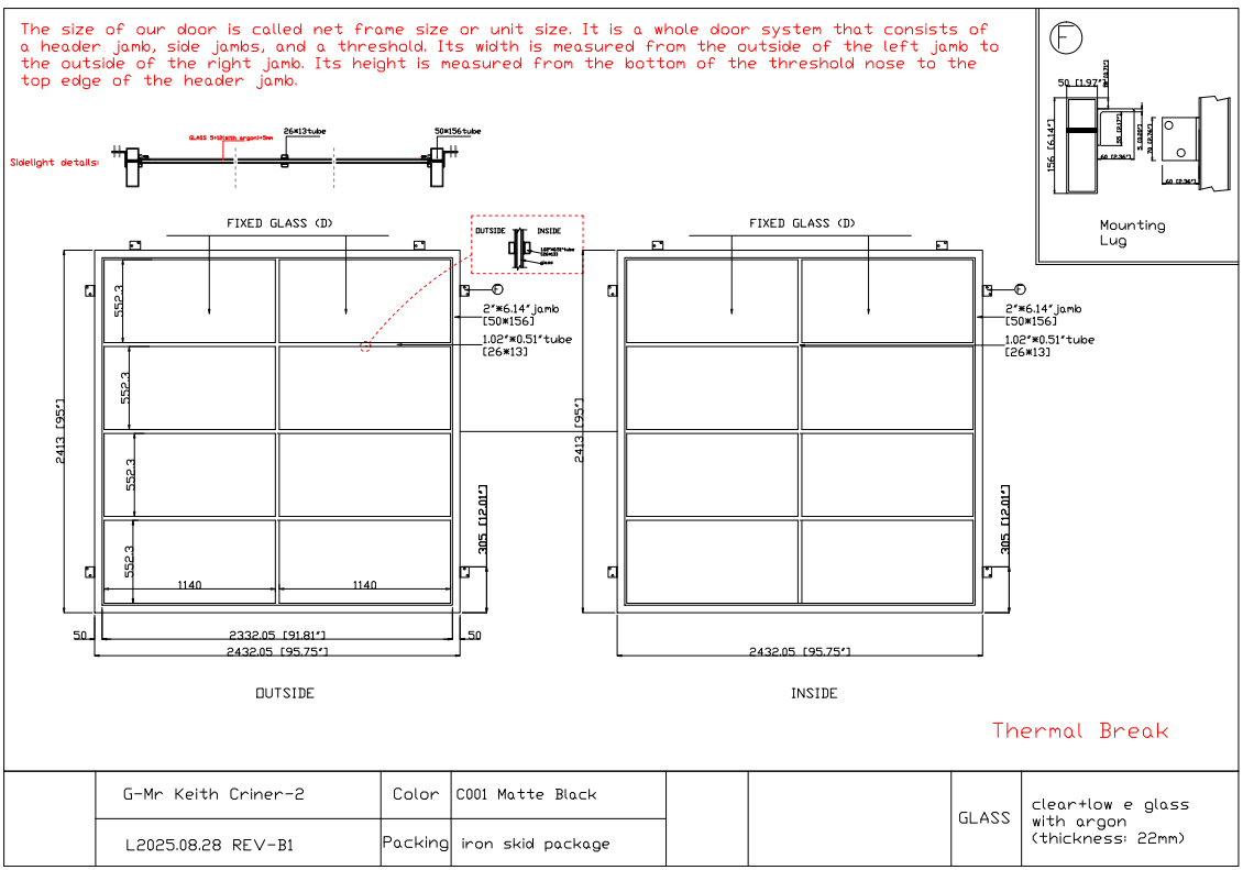 Deposit Custom Link for FH Construction GID Iron Doors and Windows-(5 Sets)