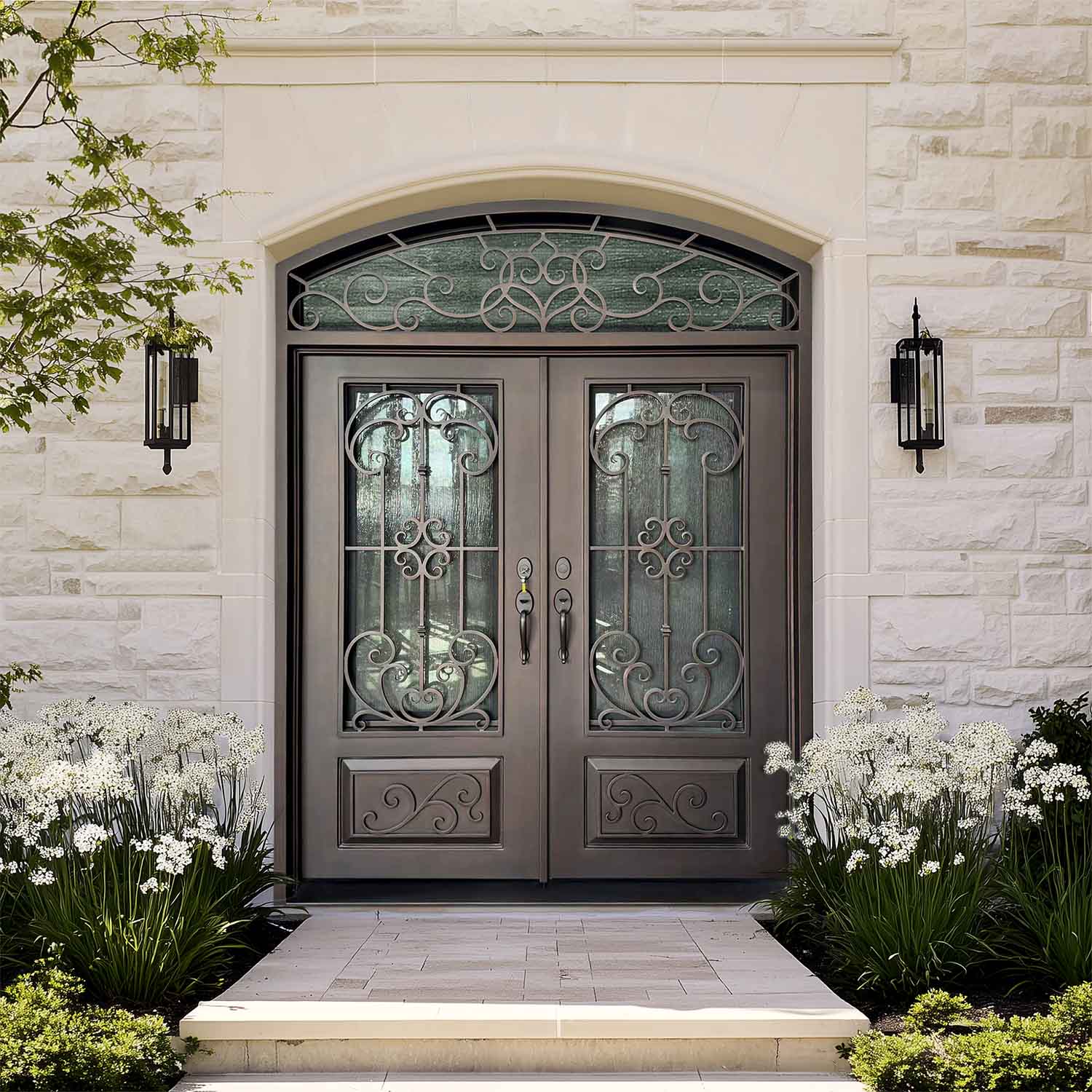 glory insulated elegant square iron double door with arch transom iron doors near me