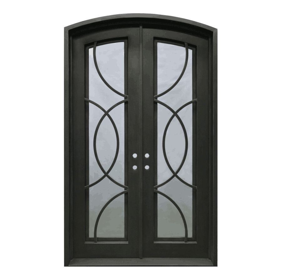thermal break simple design wrought iron double door with arch top