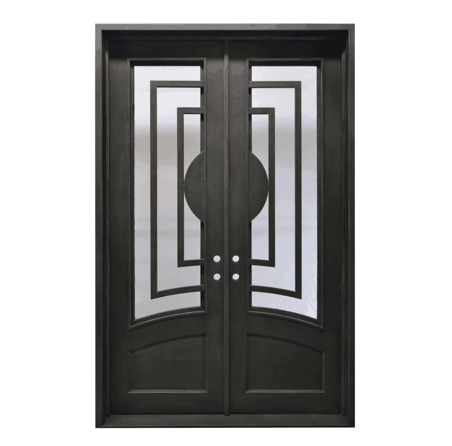 modern design thermal break wrought iron double door with sandblast glass