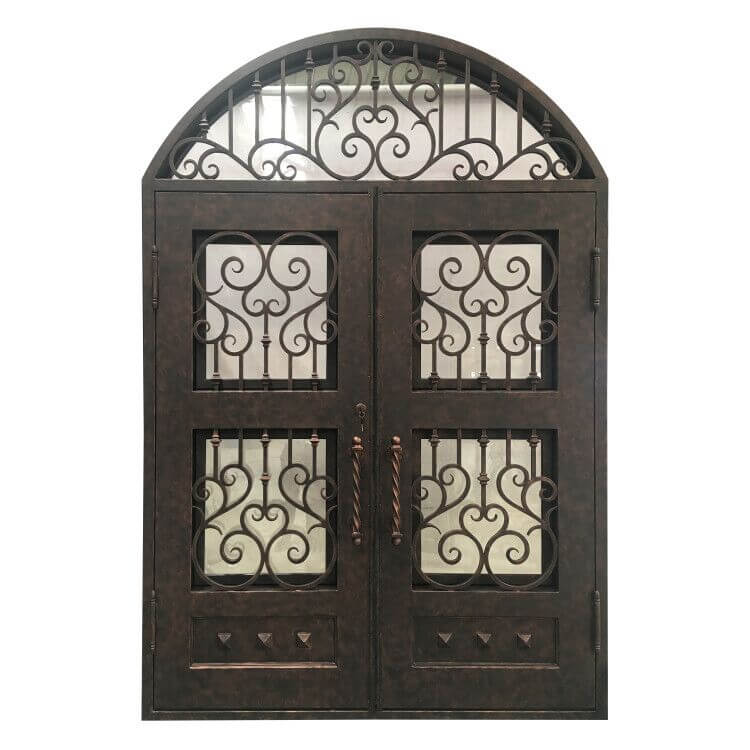 round transom wrought iron thermal break double door with crash bar