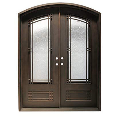 gloryirondoors iron double door with pebble glass and kickplate