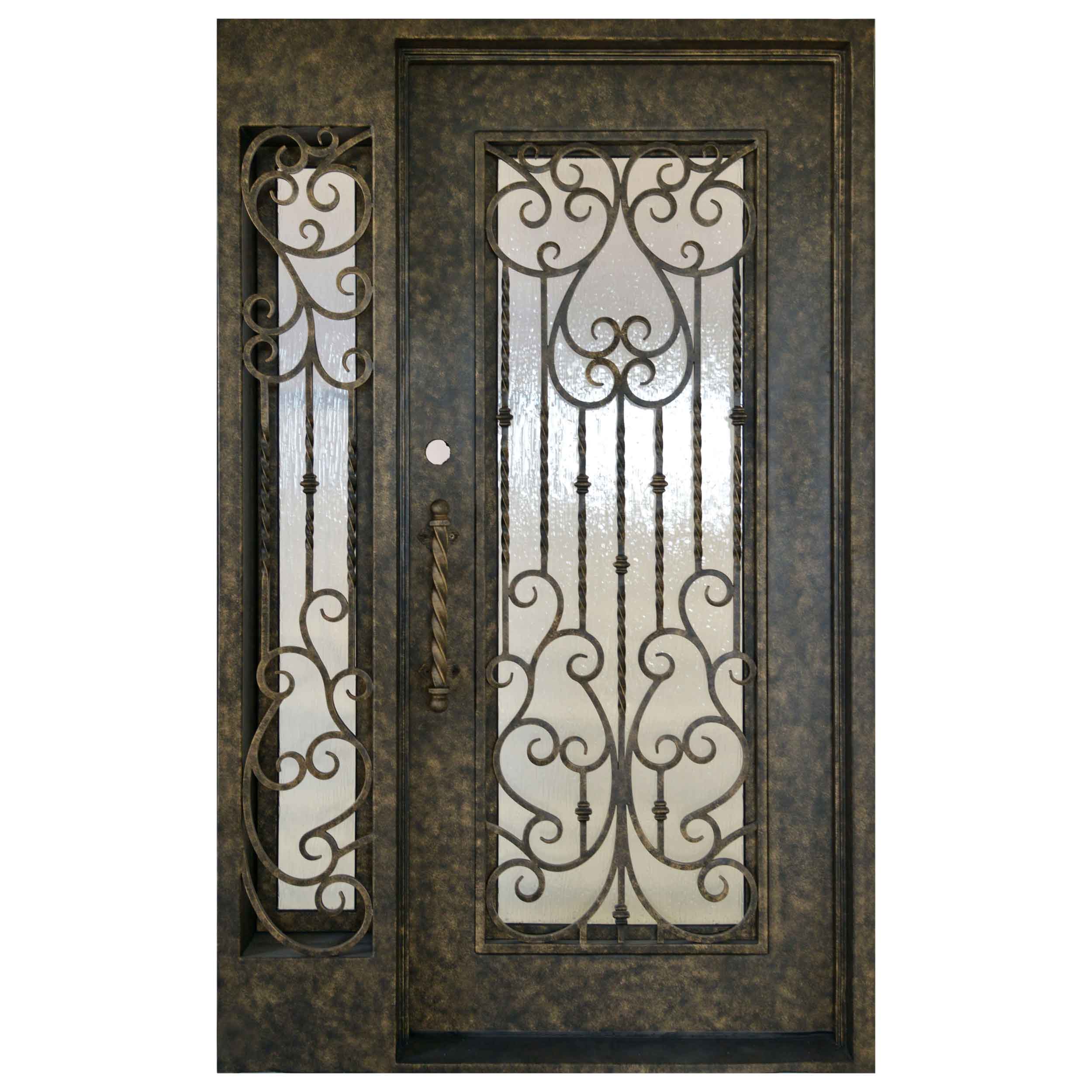 thermal break crafted iron steel entrance single door with single sidelight