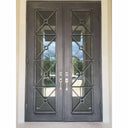 thermal break metal iron double door with double pane low e clear glass