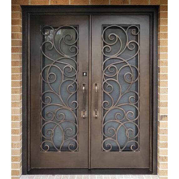 insulated big size iron forged double entrance door with square top