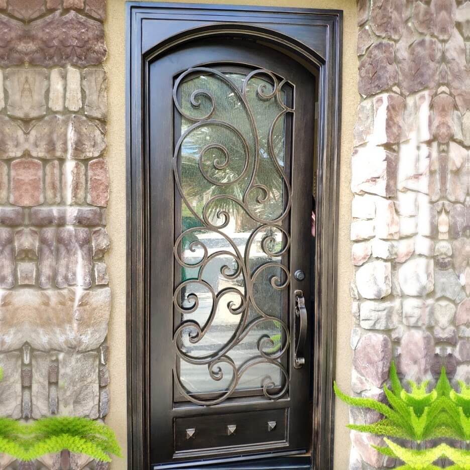 GID insulated iron wrought square top round arched inside single entry door