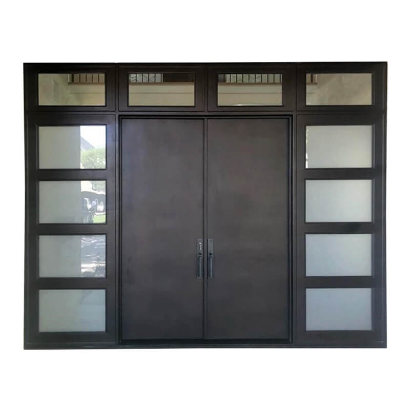 latest design iron steel thermally broken double door with sidelights and transom