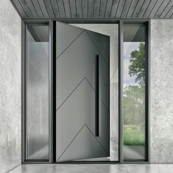 gloryirondoors high insulation handcraft black iron pivot door with full iron panel