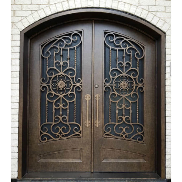 GID Thermal Break Wrought Iron Exterior Double Door with Arched Top
