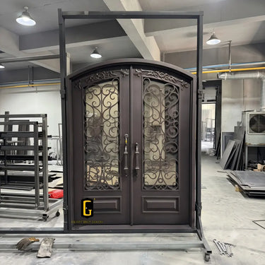 Oil Rubbed Bronze Arched Wrought Iron Double Front Door | ED427