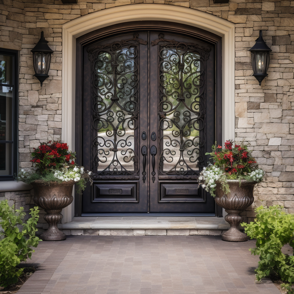 glory thermal break arch top high-quality iron double front door with tempered glass 