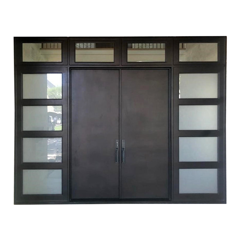latest design iron steel double door with sidelights and transom