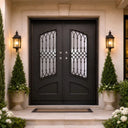 Bronze wrought iron double front door with operable glass