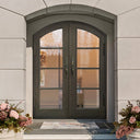 Arched iron French double door for front entry