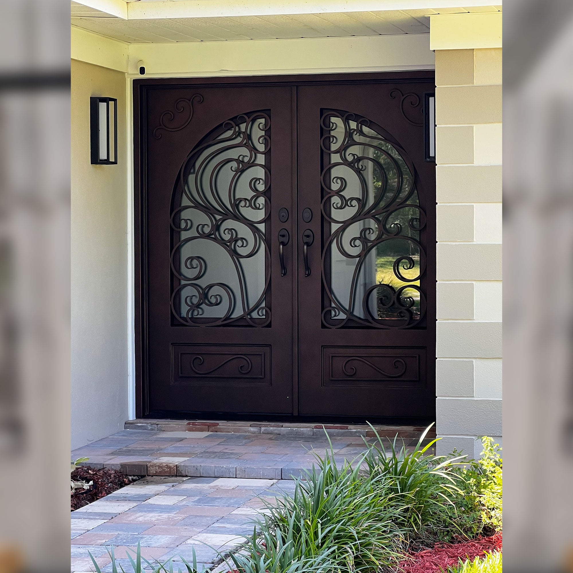 gloryirondoors wrought Iron front double door with scrollwork