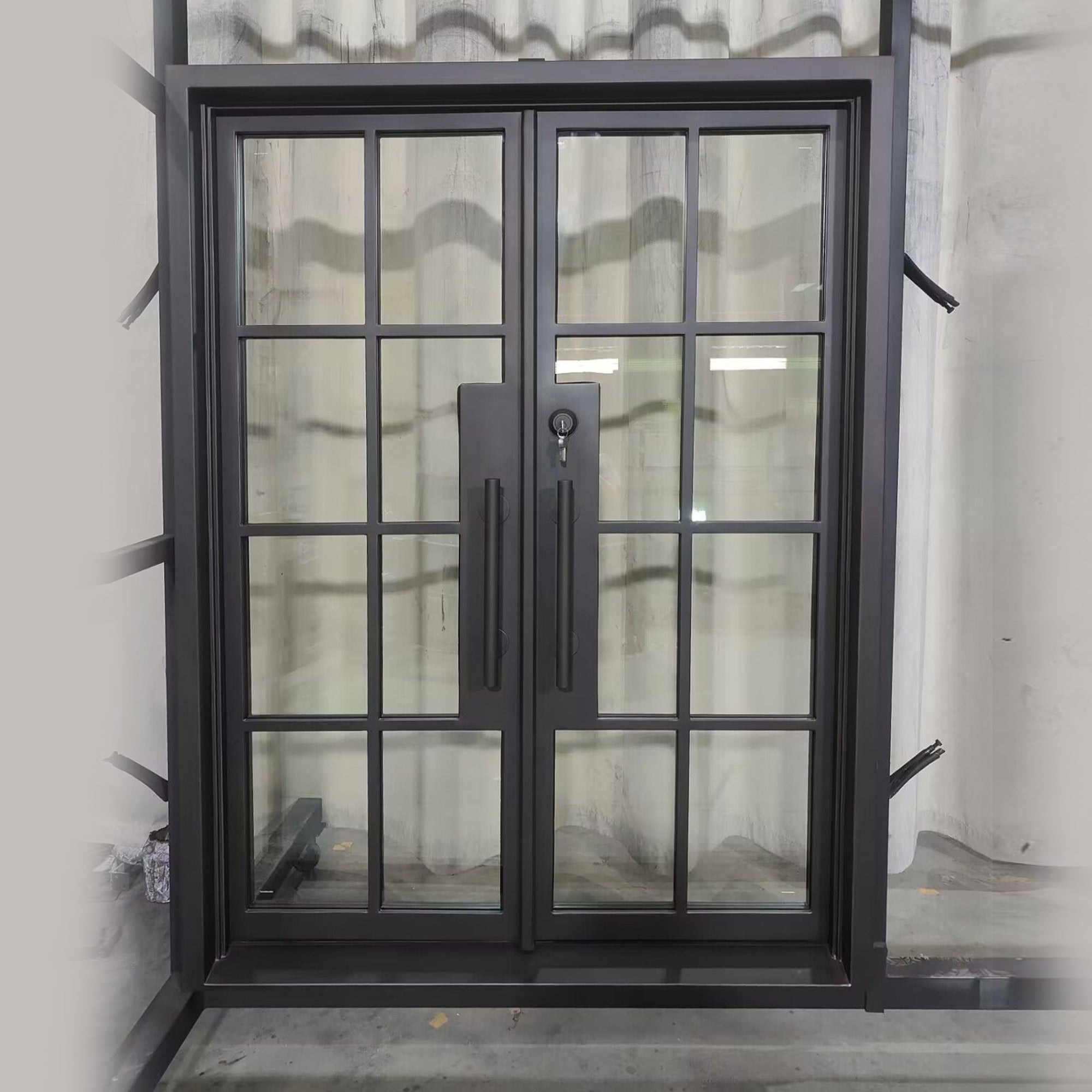 Iron French Double Door Range Hood with 8 Lite Glass