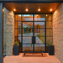 Modern thermal break iron French double door with sidelights and transom