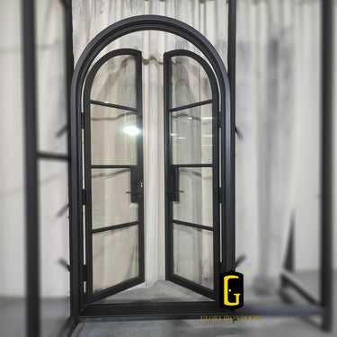 Black iron french double door with 4lites