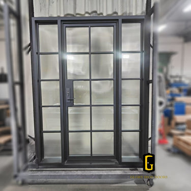 Thermal Break Iron French Single Door with Narrow Sidelights | TFD032