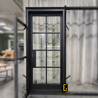 Insulated black iron French front door with 8 lite glass