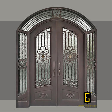 Thermal Break Iron Double Entry Door with Sidelights and Transom TED453