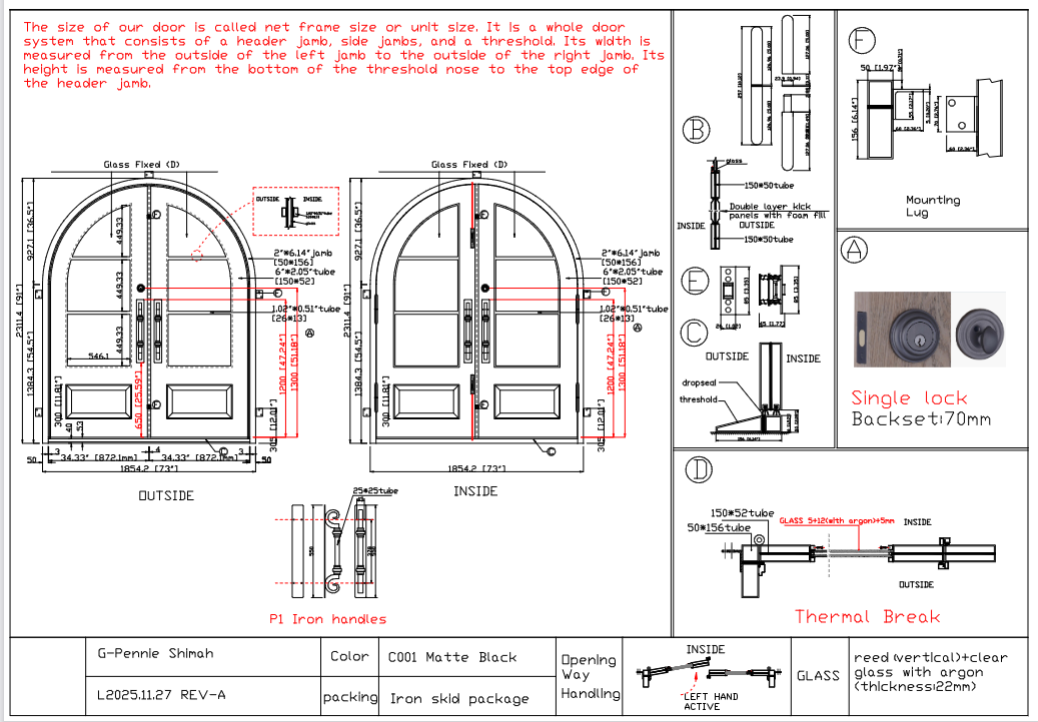 Custom link for Pennie Shamah GID Thermal Break Iron French Double Door
