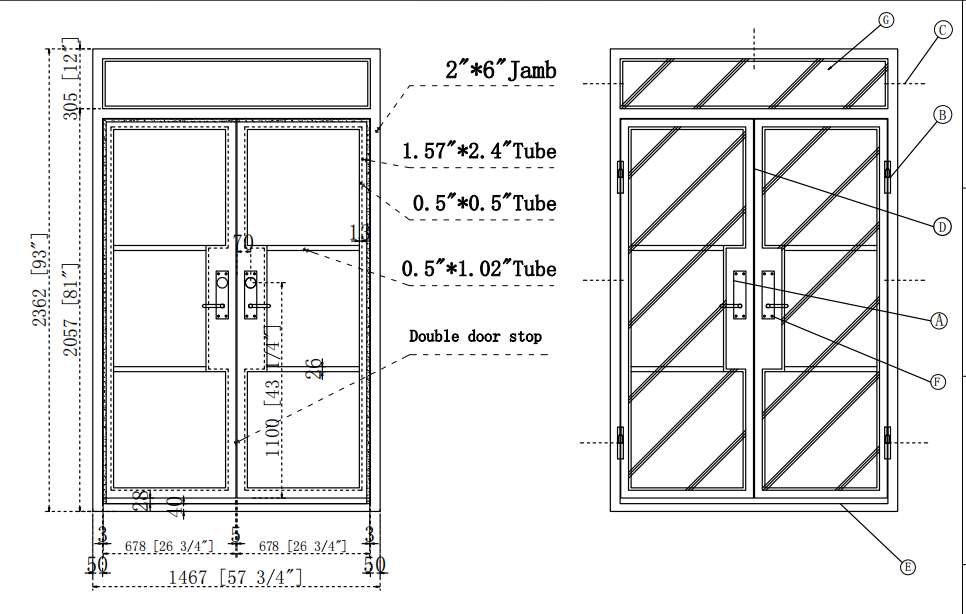 Balance Custom Link for Todd GID Thermal Break Clean Design Iron French Double Door (Two Sets)