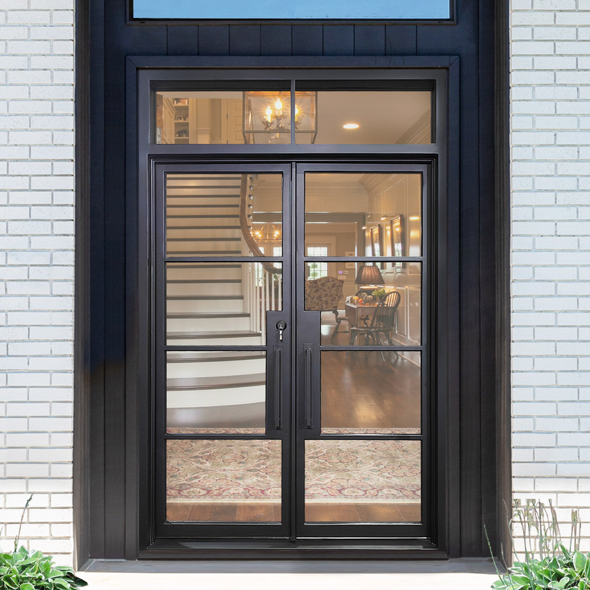 GID iron french double door with transom and 4 lites