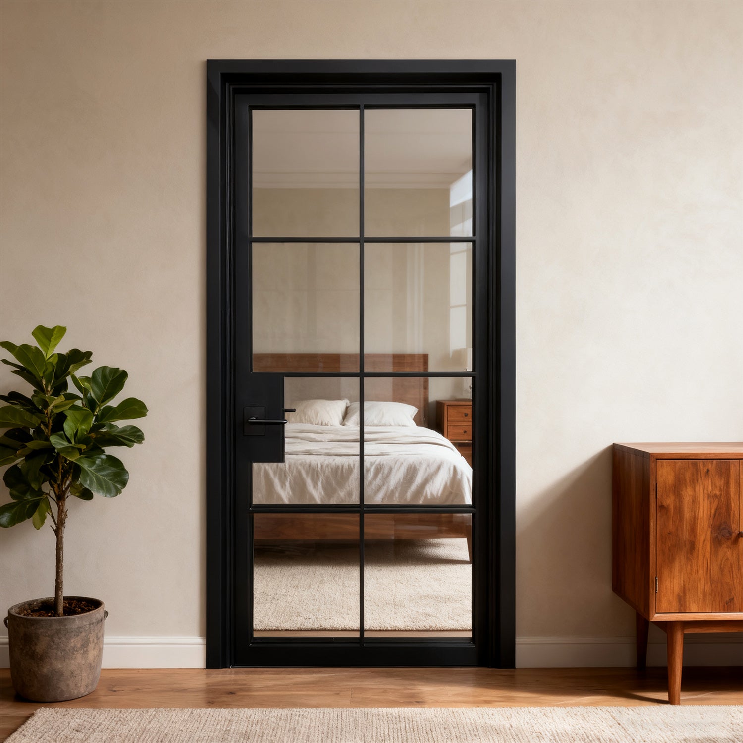 GID iron interior single door with 8 lites and clear glass