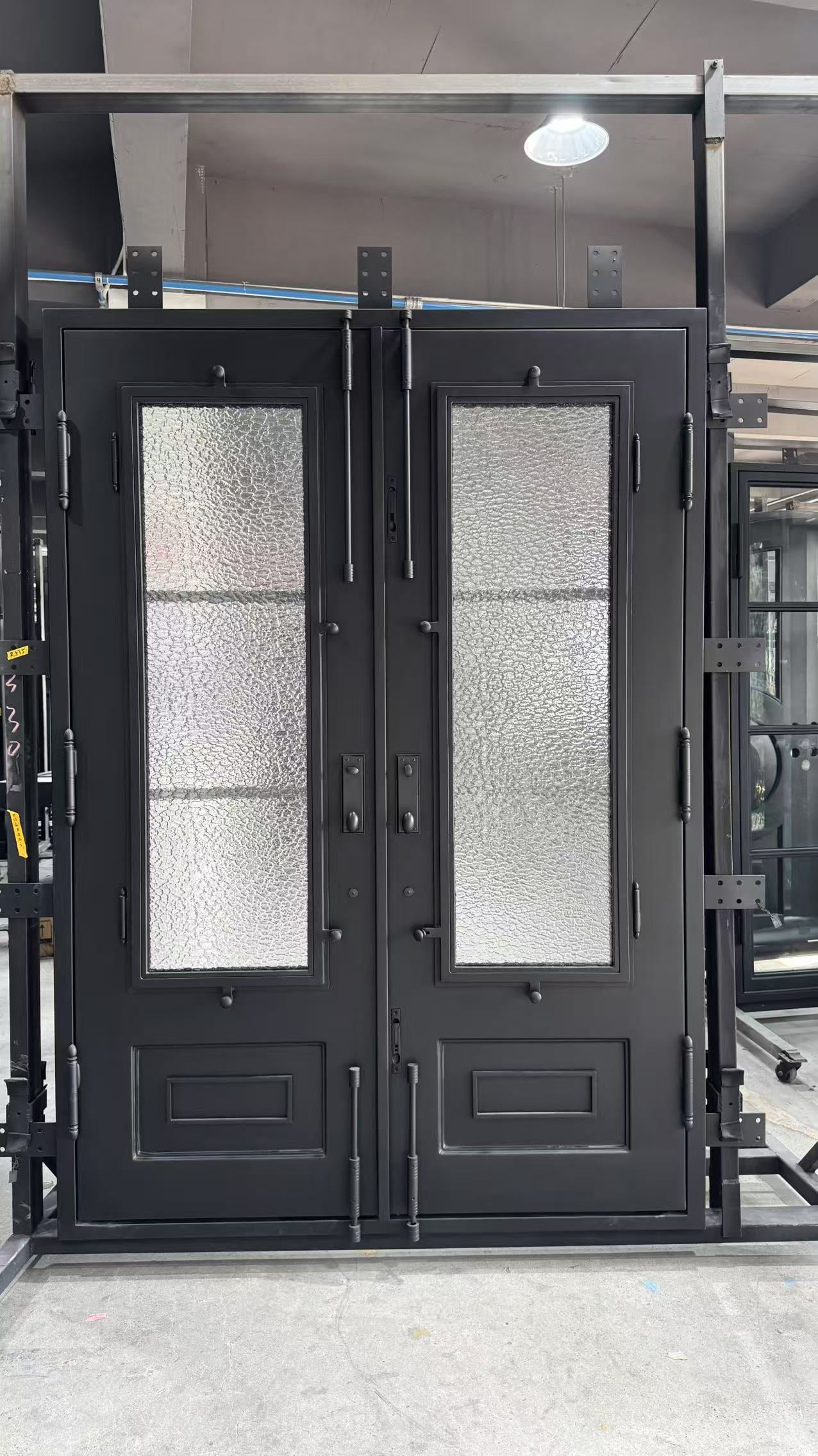 gloryirondoor custom made wrought iron double door with matt black color