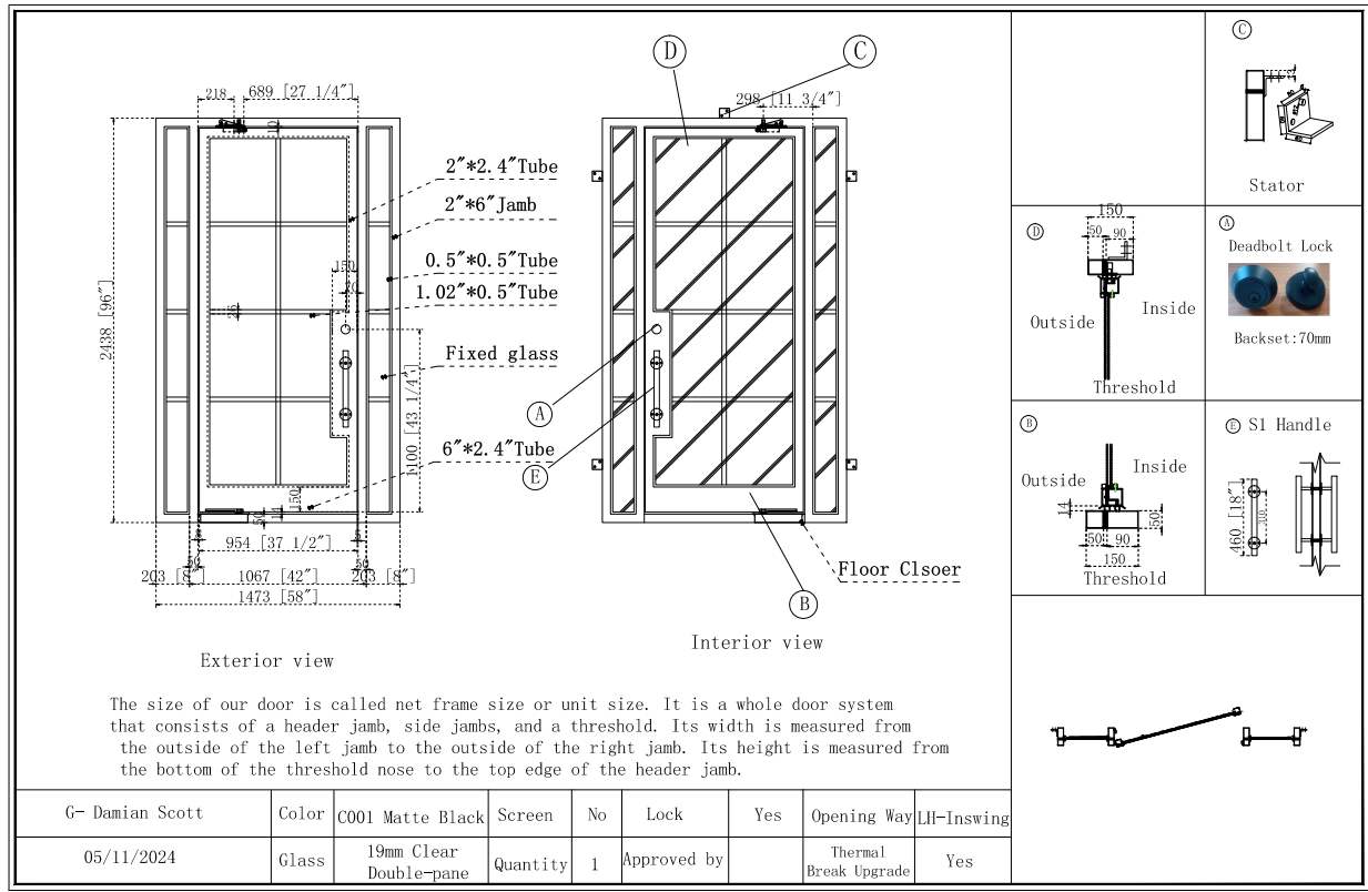 Deposit Custom Link for Damian Scott GID Iron Pivot Door-4 sets