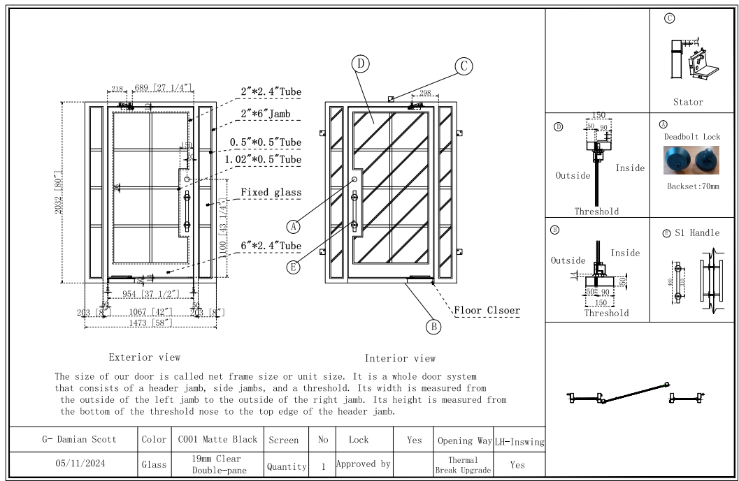 Deposit Custom Link for Damian Scott GID Iron Pivot Door-4 sets