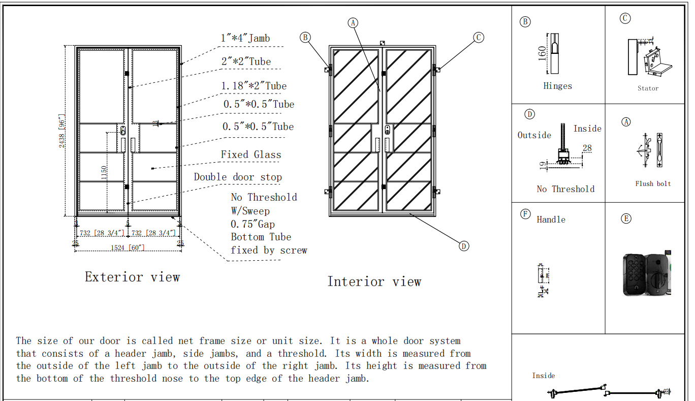 Deposit Custom Link for Juan GID Iron French Double Door 60x96