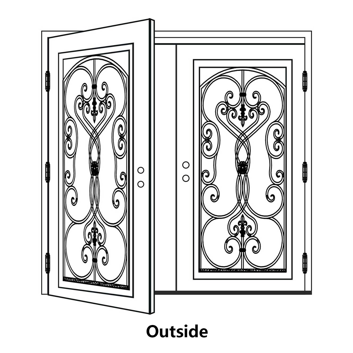 Glory Iron Doors double door left hand out swing direction