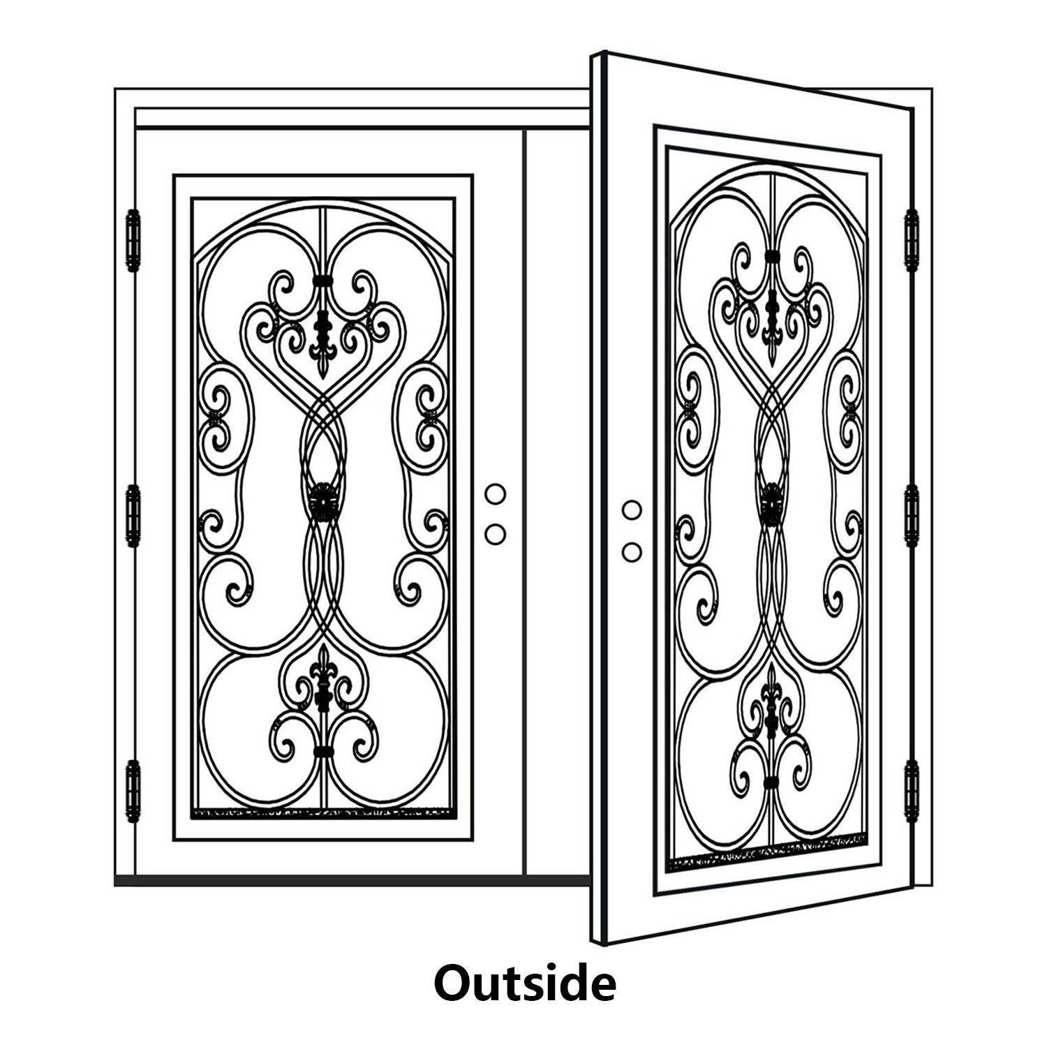 Glory Iron Doors double door right hand out swing direction