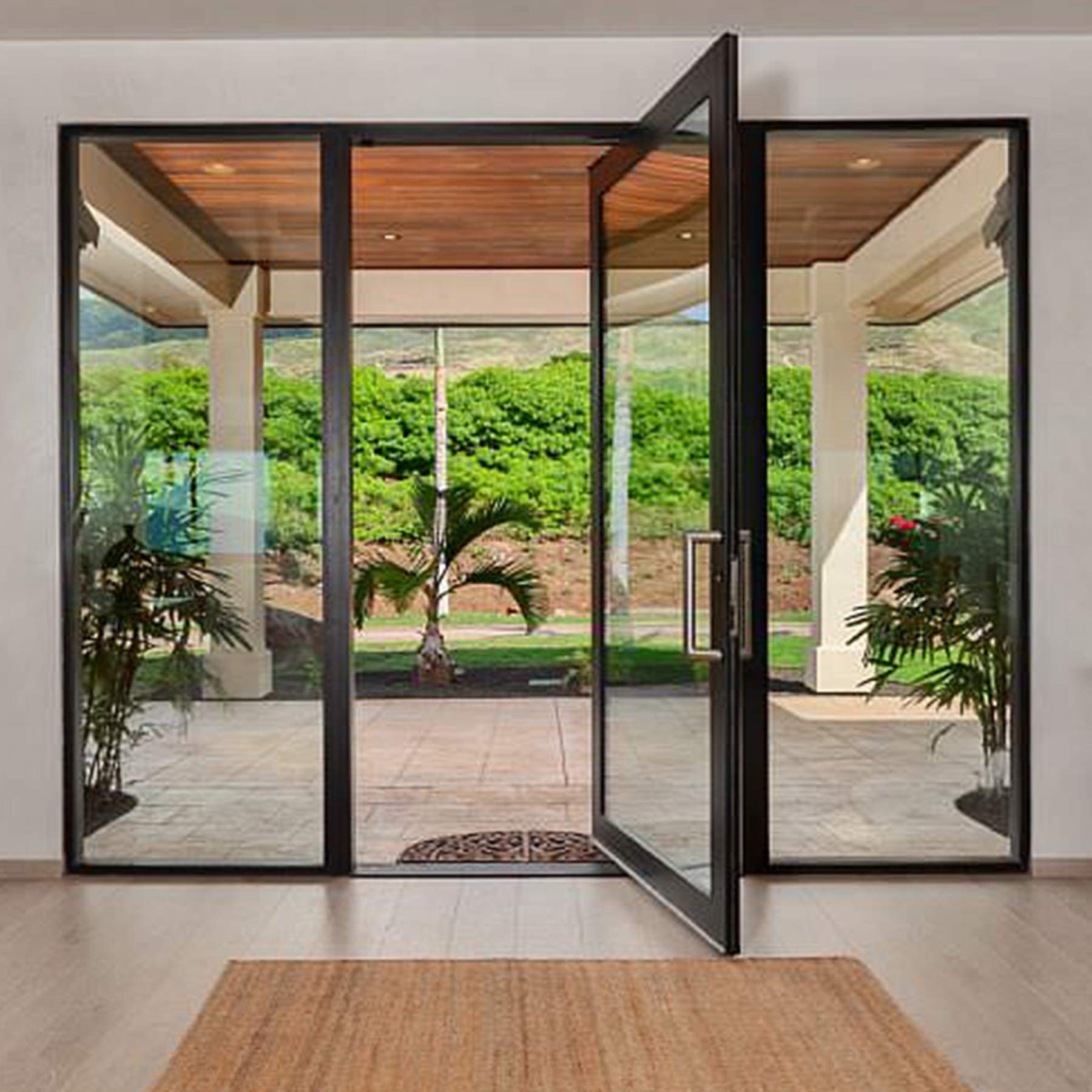 gloryirondoors simple design iron frame glass pivot door with two sidelights