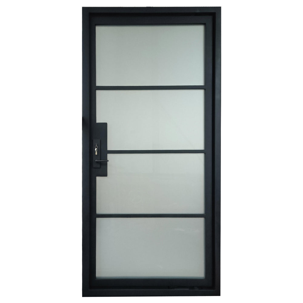 GID Thermal Break Clean Design Iron Pivot Door With Frosted Glass