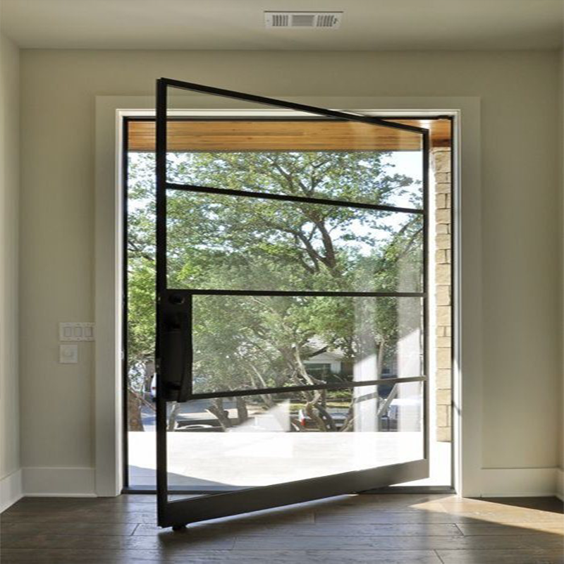 gloryirondoors modern design iron pivot door with clear glass.