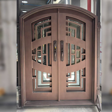 gloryirondoors thermal break iron double front door with arched top N211
