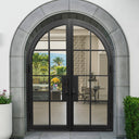 Custom iron French front door with round top