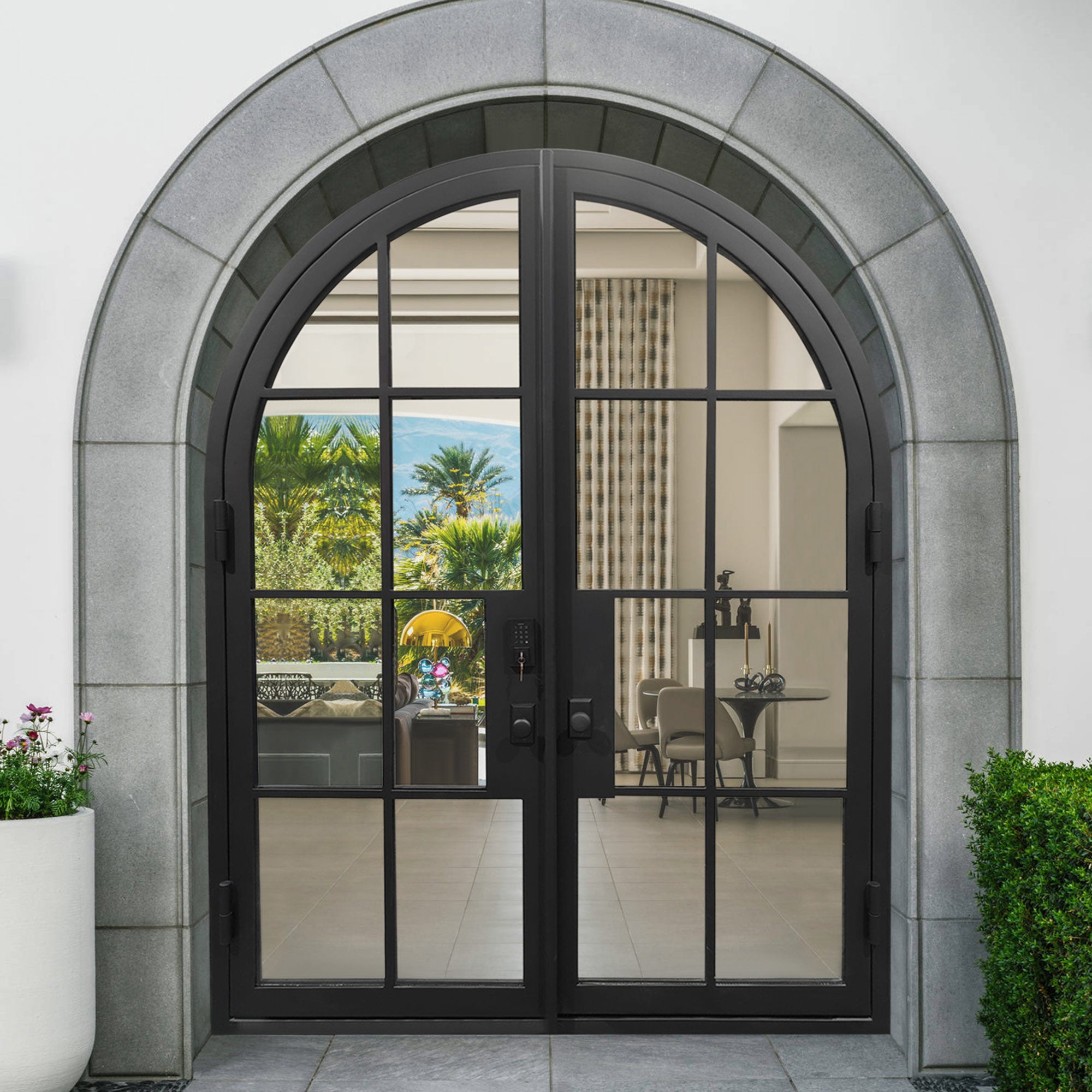 gloryirondoors customized iron double french door with glass and round top