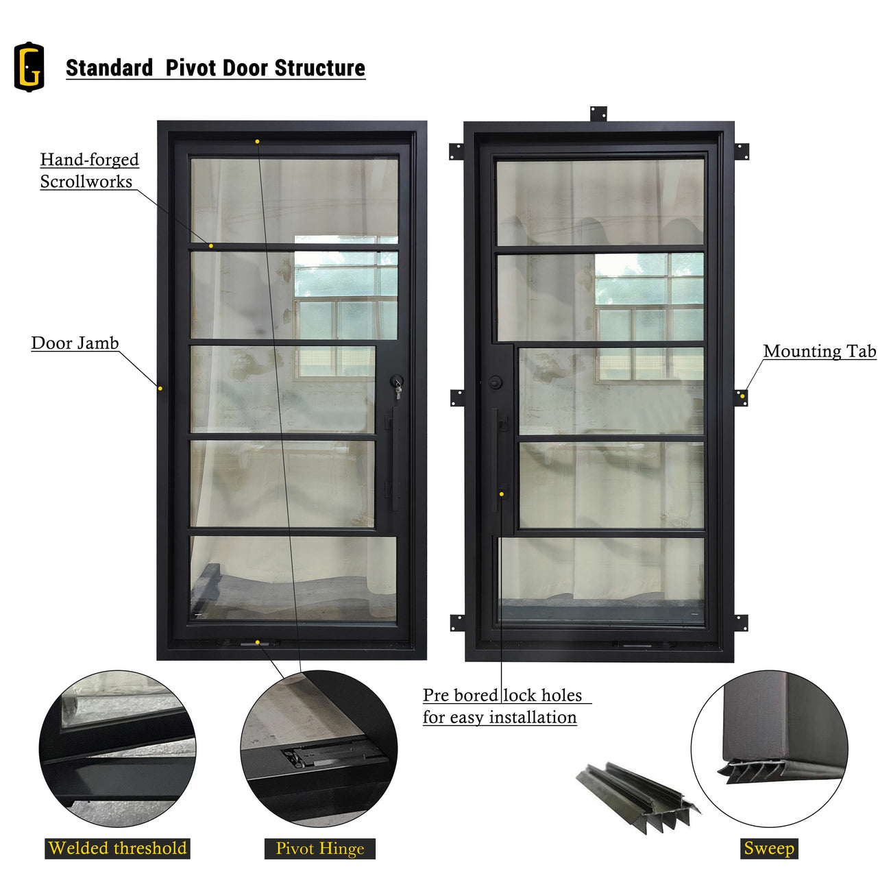 GID High Quality Contemporary Inswing Iron Pivot Entry Door