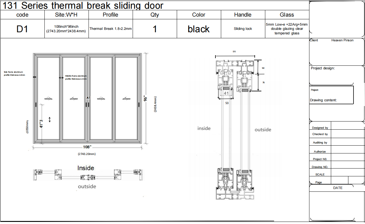 Custom Link for Heaven Price Difference For Order #1066 Aluminum Alloy Sliding Door