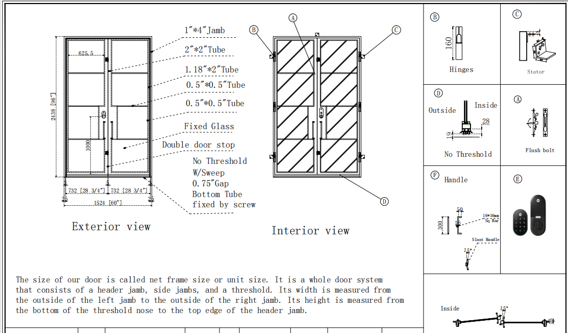 Deposit Custom Link for Juan GID Iron French Double Door 60x96