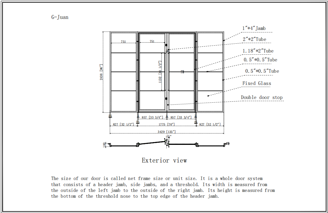 Deposit Custom Link for Juan GID Iron French Double Door With Two Sidelights 135x96