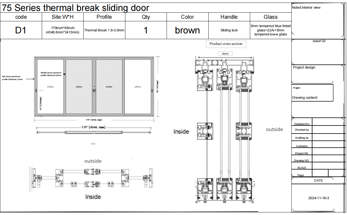 Balance Custom link for Isabel Gil GID Aluminum Alloy Sliding 4 Panels Patio Door ASD004